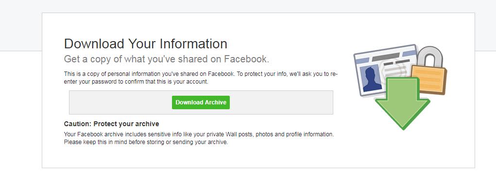 download your Facebook data windows screenshot