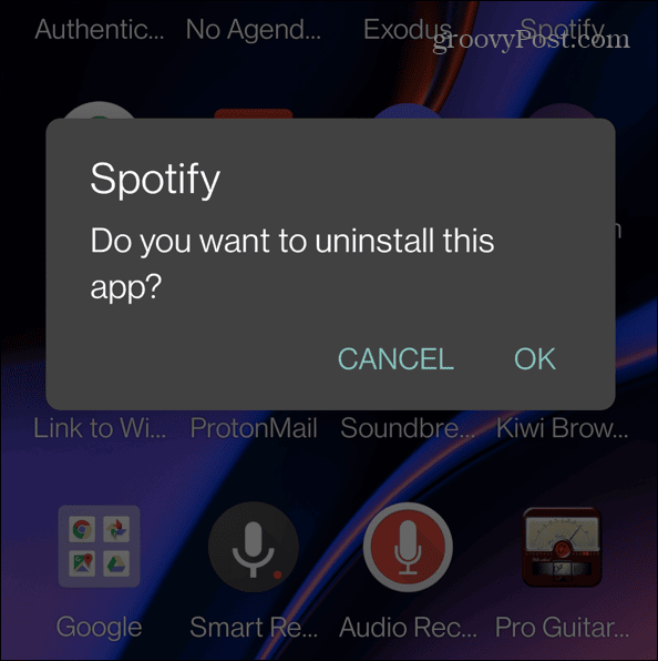 Afficher Spotify sur l'écran de verrouillage d'Android 18 verify uninstall OK