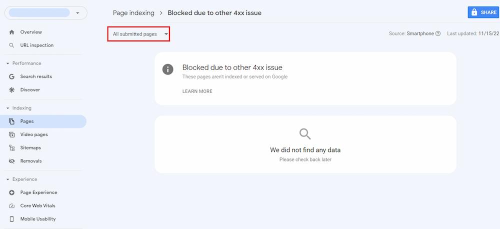 في سيناريو مثالي، يجب أن تتضمن ملفات Sitemap الخاصة بك فقط الصفحات التي تستجيب برمز الحالة 200.