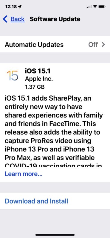 تنزيل تحديث iOS 15.1