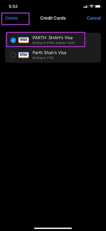 طريقة إزالة بطاقات الائتمان من الآيفون