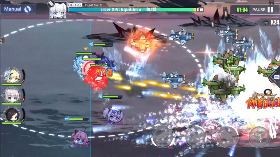 Screenshot of Azur Lane gameplay showing a bullet hell style battle