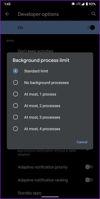 الحد من عدد العمليات في الخلفية