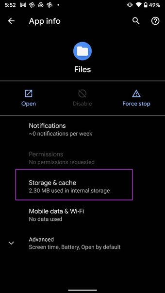 افتح قائمة التخزين وذاكرة التخزين المؤقت