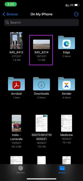 افتح الفيديو في الملفات لإصلاح مقاطع الفيديو التي لا تعمل على صور i Phone