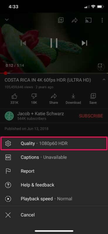 طريقة مشاهدة مقاطع فيديو يوتيوب بدقة 4K على آيفون و ايباد