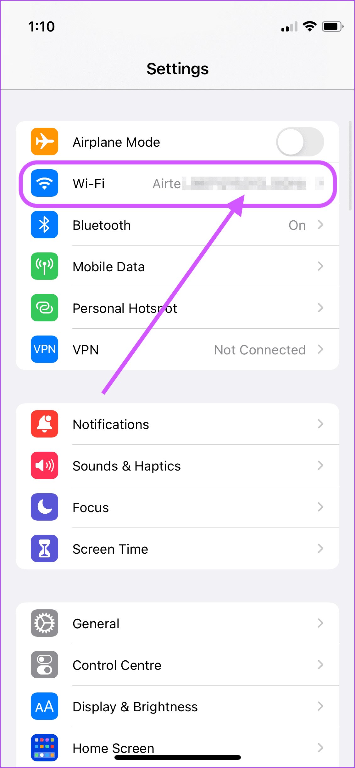 تحقق من الشبكة الخلوية وشبكة واي فاي 1