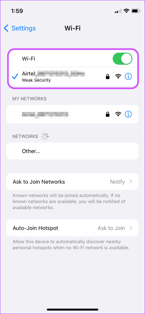 تحقق من الشبكة الخلوية وشبكة واي فاي 2