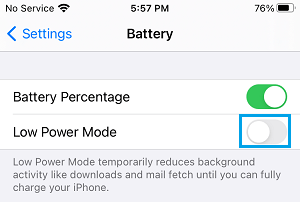 Disable Low Power Mode on آيفون