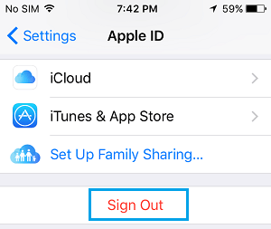 Sign Out from iCloud on آيفون