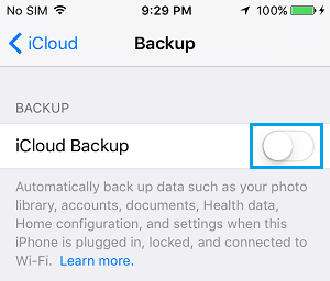 Switch OFF iCloud Backups on آيفون