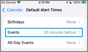 تنبيهات التقويم لا تعمل على آيفون: ماذا تفعل؟ 26 Default Alert TimesSetting Option on آيفون