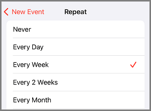 تنبيهات التقويم لا تعمل على آيفون: ماذا تفعل؟ 33 Select Frequency of Repeat Calendar Event on آيفون