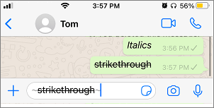 طريقة الكتابة بالخط العريض والمائل والمتوسط في تطبيق واتساب 9 Strikethrough in واتساب
