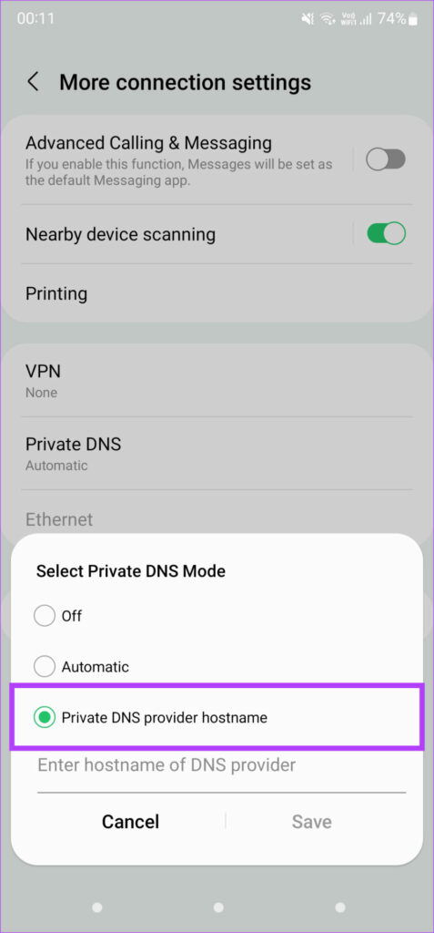 حل مشكلة عدم ظهور الصورة المصغرة للفيديو في يوتيوب 65 Private DNS toggle