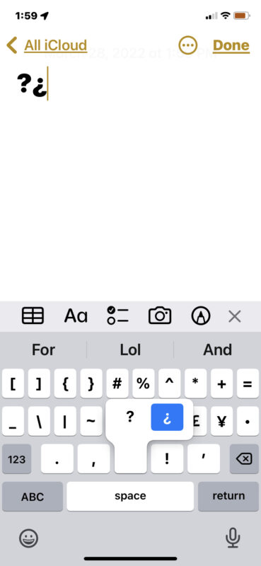 اكتب علامة الاستفهام المقلوبة على آيفون أو ايباد