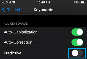 Disable Predictive Text on آيفون