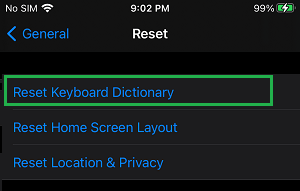 Reset Keyboard Dictionary Option on آيفون