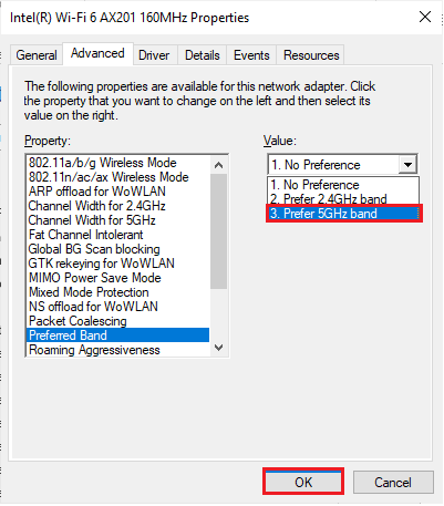 إصلاح تقطع سماعات البلوتوث على ويندوز 10 105 اضبط القيمة على نطاق 5 جيجاهرتز المفضل. إصلاح تقطع سماعات البلوتوث على ويندوز 10