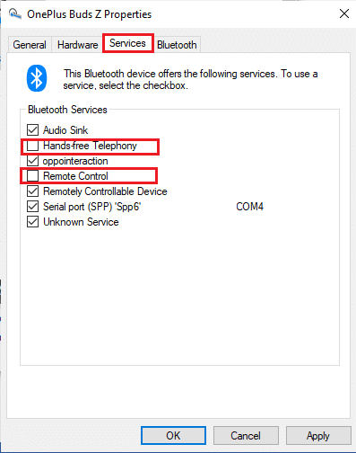 إصلاح تقطع سماعات البلوتوث على ويندوز 10 122 قم بإلغاء تحديد المربعات الاتصال الهاتفي بدون استخدام اليدين وجهاز التحكم عن بعد