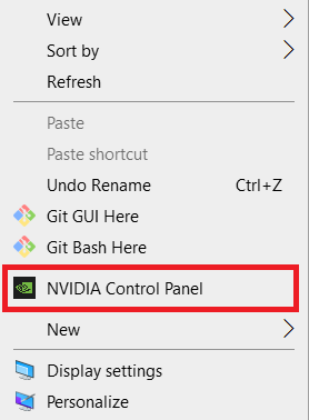 حدد لوحة تحكم Nvidia من قائمة السياق