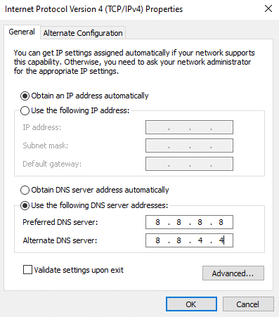 حدد الرمز استخدام عناوين خادم DNS التالية.