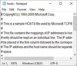 سيتم فتح ملف hosts في برنامج Notepad