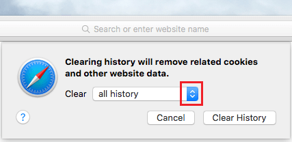 Select Browsing History to Clear Option in سفاري Browser on ماك