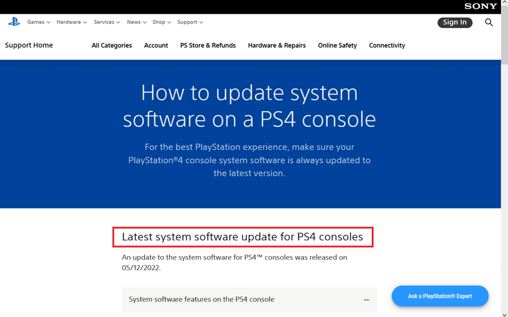 قم بتنزيل آخر تحديث لـ PS4 من موقع Playstation الرسمي واحفظه في مجلد UPDATE