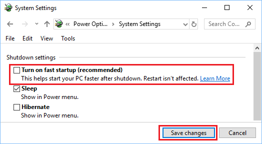 Disable Fast Startup Option in ويندوز 10