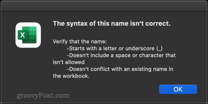 طريقة تسمية جدول في اكسل 28 خطأ في اسم الجدول في اكسل لنظام التشغيل mac