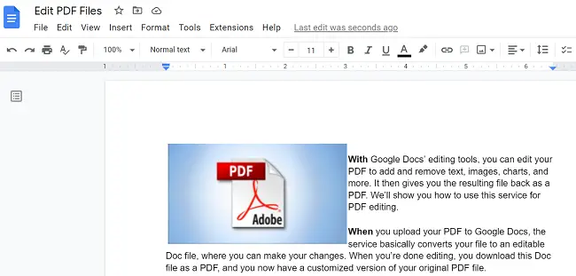 قم بتحرير ملف PDF باستخدام محرر مستندات جوجل.