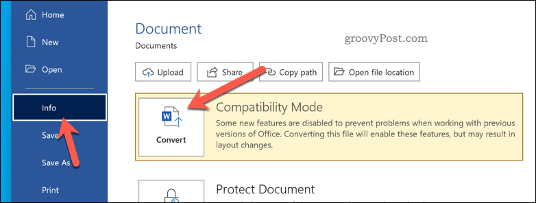 تحويل ملف في Word