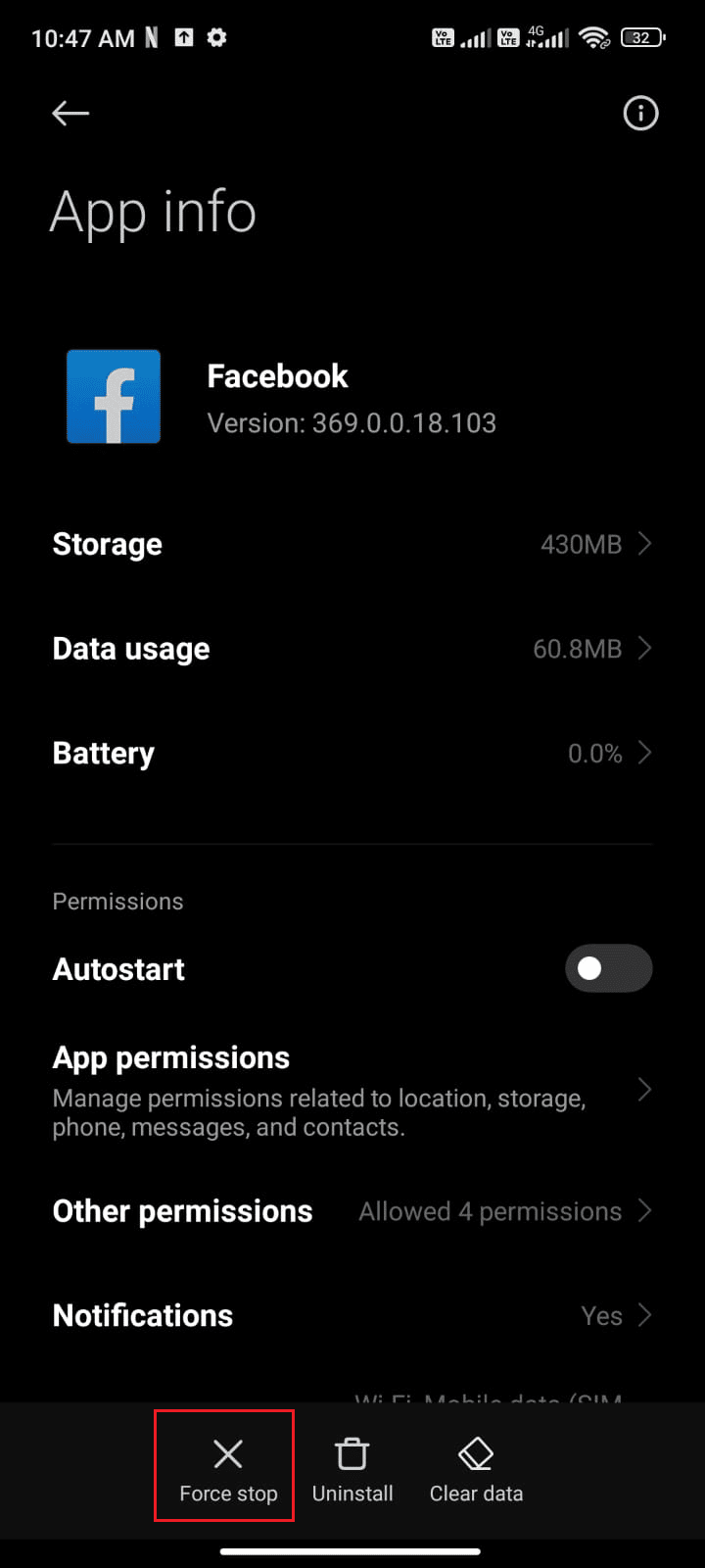 اضغط على خيار فرض الإيقاف في الزاوية اليسرى السفلية من الشاشة. إصلاح خطأ انتهاء جلسة فيسبوك