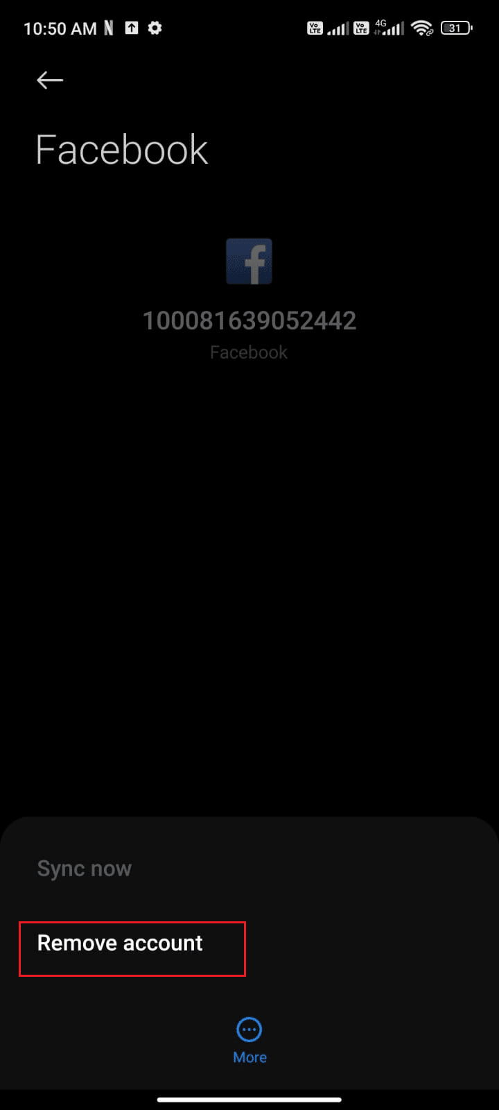 اضغط على إزالة الحساب