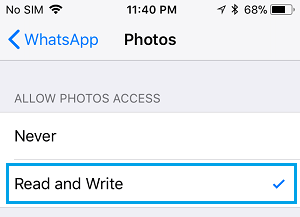 Allow WhatsApp to Read and Write Photos