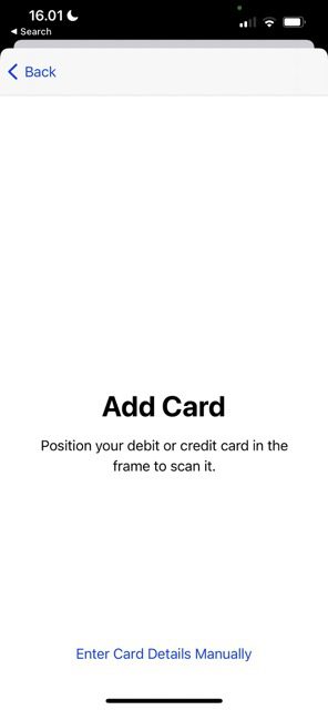 تظهر شاشة إضافة بطاقة في Apple pay