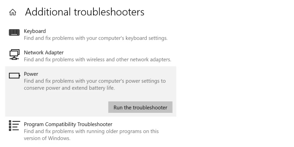 Şu Anda Hiçbir Güç Seçeneği Kullanılabilir Durumda Değil Hatası Nasıl Giderilir 4 Additional troubleshooters