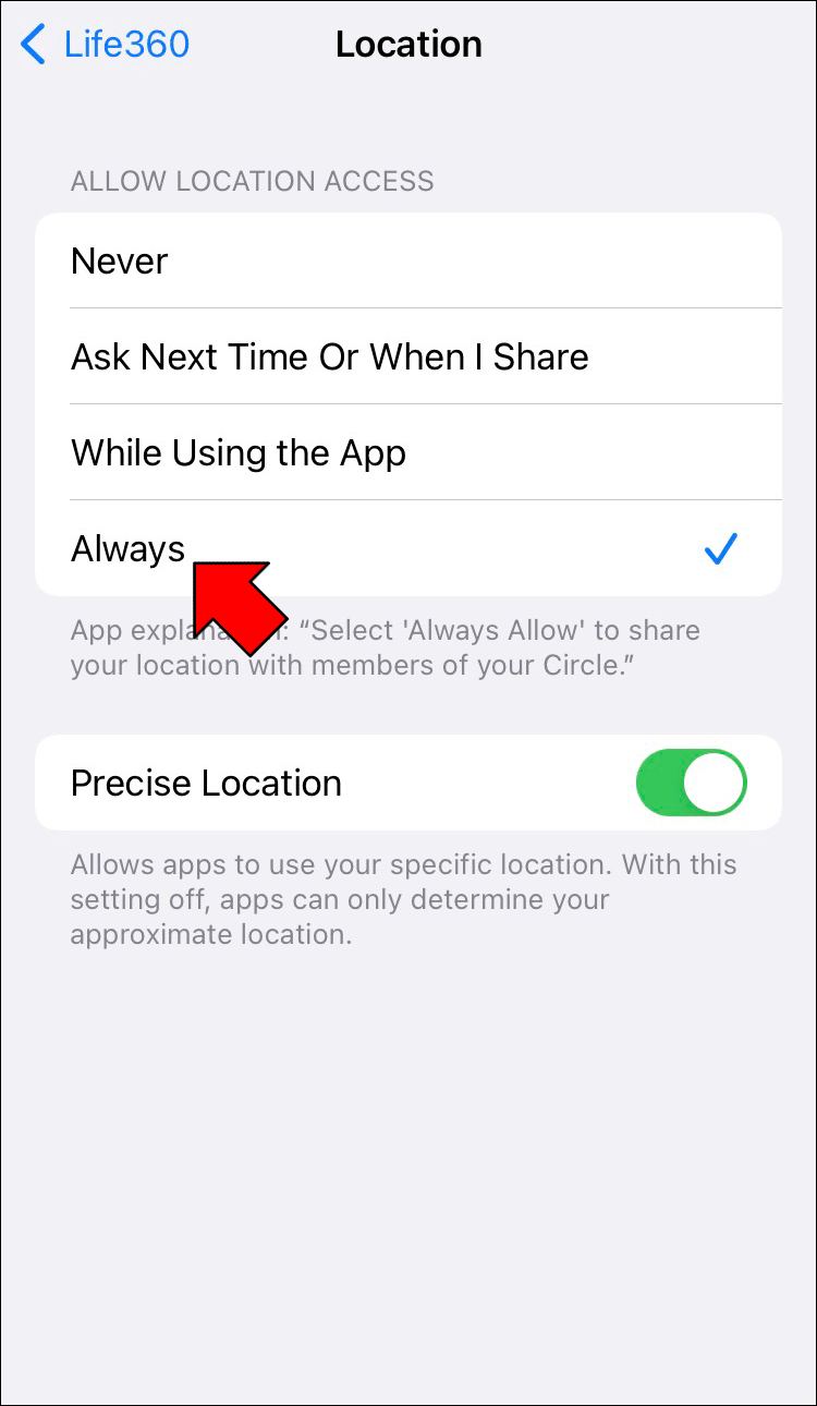Life360 ne parvient pas à localiser: comment résoudre le problème de non mise à jour de l'emplacement ? 4 Check Your Location Settings 2 1 Life360 ne parvient pas à localiser: comment résoudre le problème de non mise à jour de l'emplacement ?