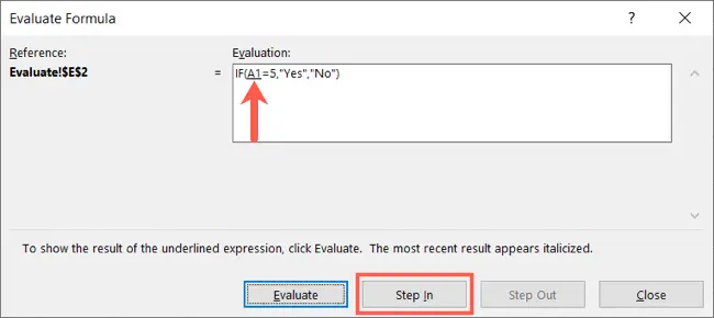 Evaluate with Step In available