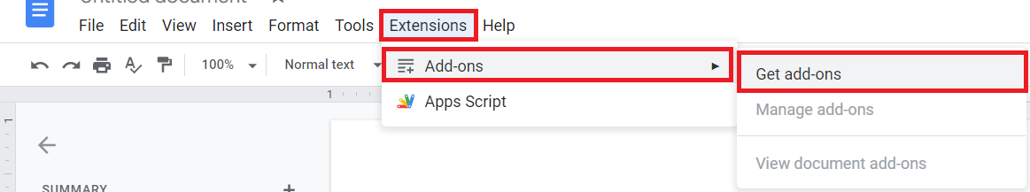 Google Extensions Menu