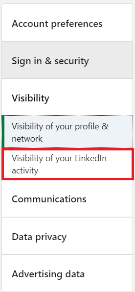 LinkedIn Visibility Menu