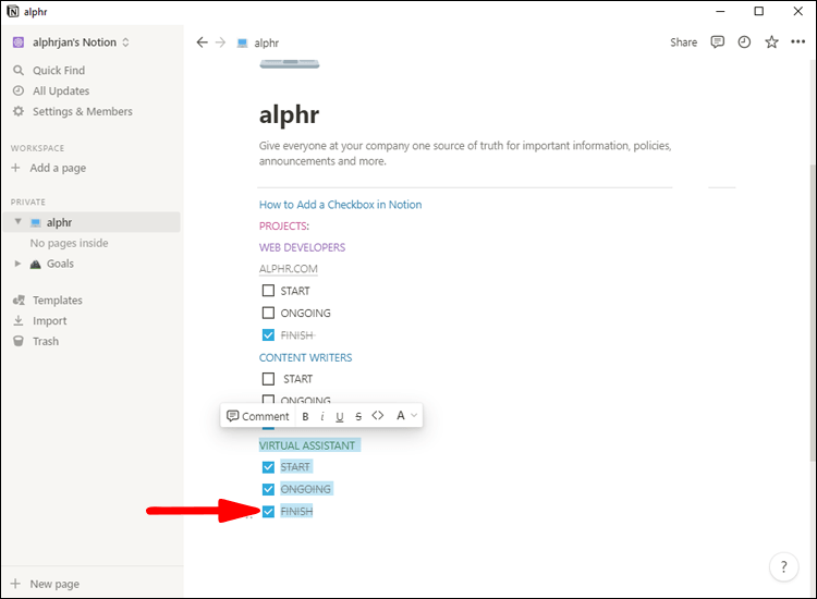 Notion 15 1 1 Comment décocher tout dans Notion