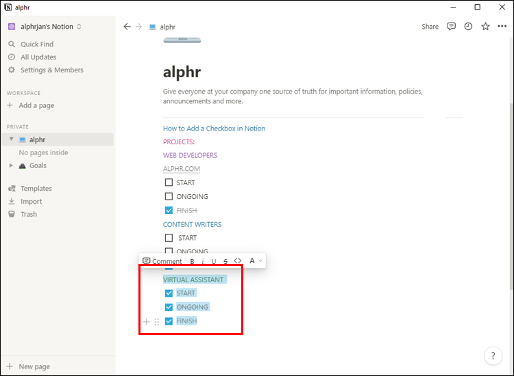 Notion 15 2 Comment décocher tout dans Notion