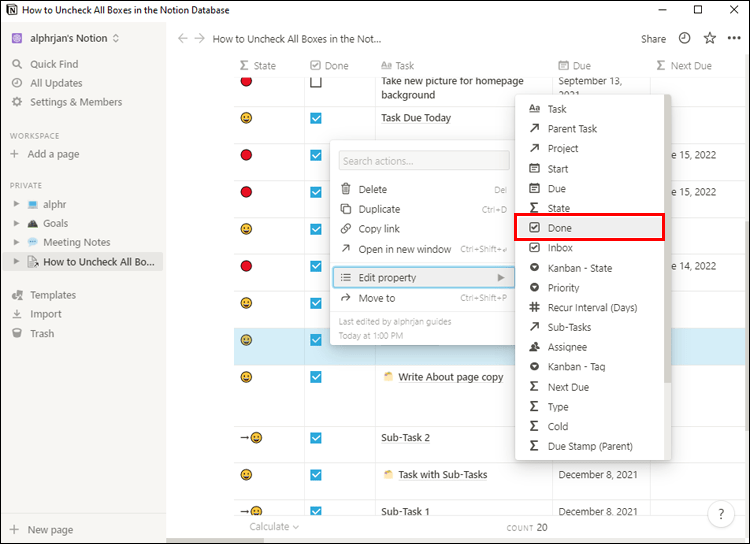 Notion 5 1 1 Comment décocher tout dans Notion