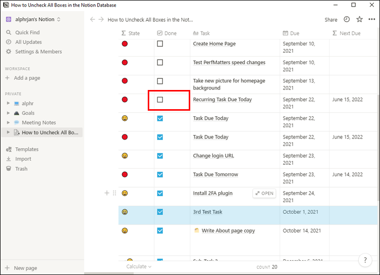Notion 6 1 1 Comment décocher tout dans Notion