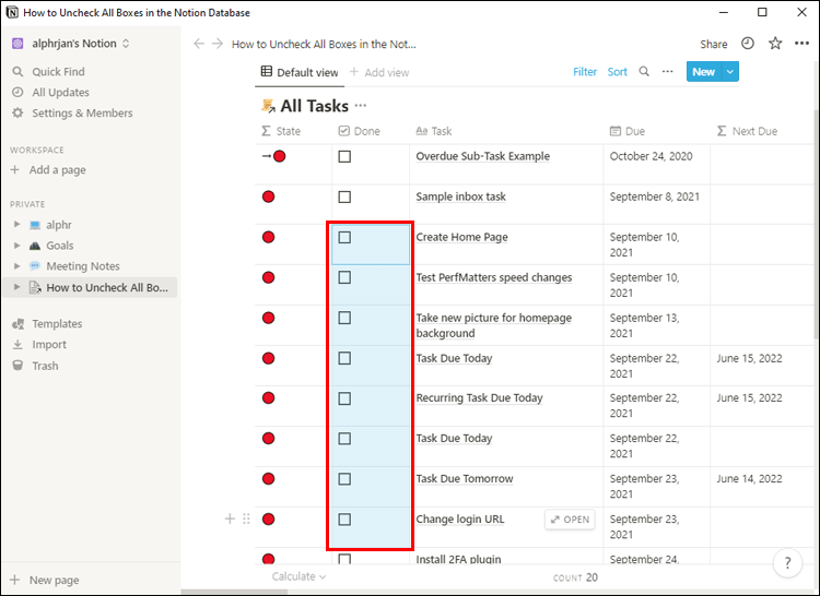 Notion 7 1 Comment décocher tout dans Notion
