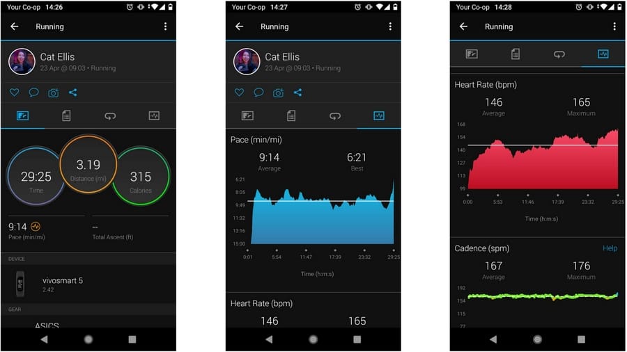 Data in Garmin Connect app collected using Garmin Vivosmart 5 fitness tracker