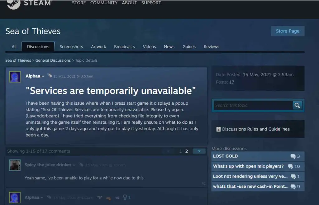 Sea Of Thieves Services Are Temporarily Unavailable