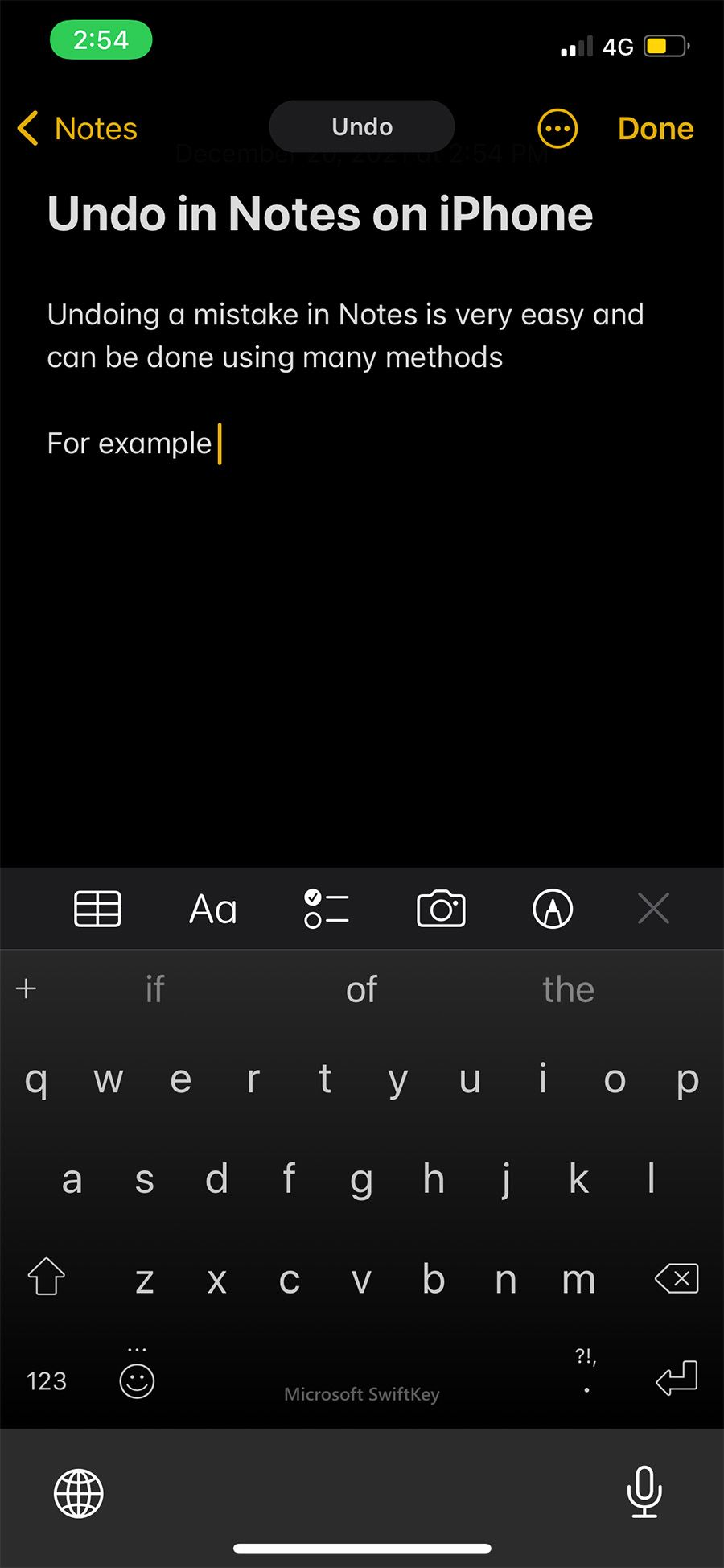 Undo prompt on screen Notes